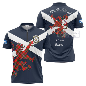 Butter Tartan Lion Rampant Zipper Polo Shirt Proudly Display Your Heritage with Alba Gu Brath and Clan Name Unisex - Tartan Vibes Clothing