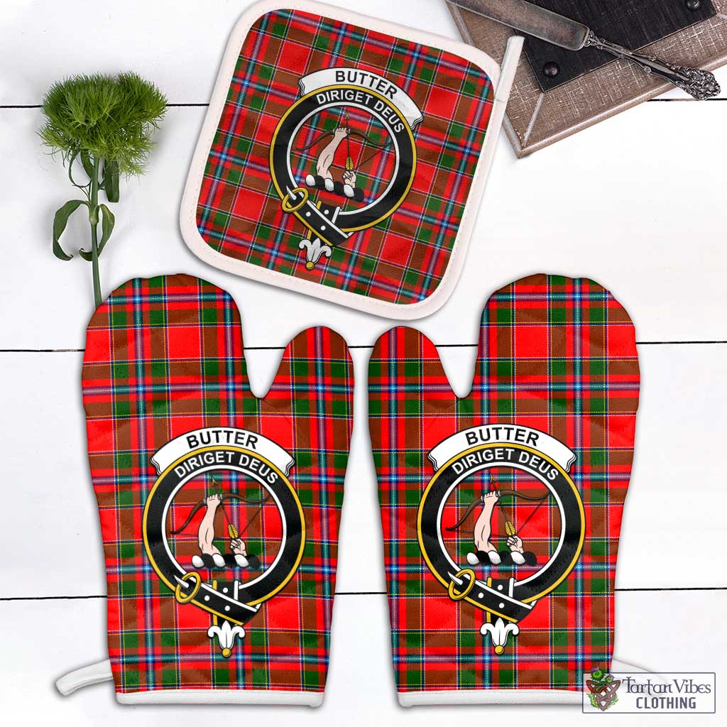 Butter Tartan Combo Oven Mitt & Pot-Holder with Family Crest White - Tartan Vibes Clothing