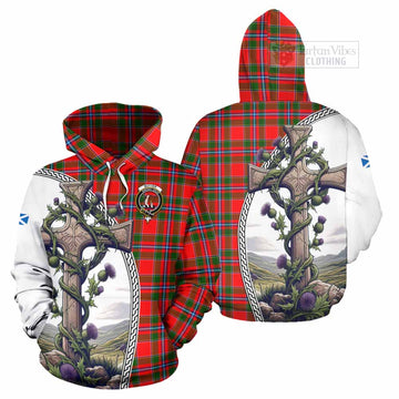 Butter Tartan Hoodie with Family Crest and St. Andrew's Cross Accented by Thistle Vines Zip Hoodie - Tartan Vibes Clothing