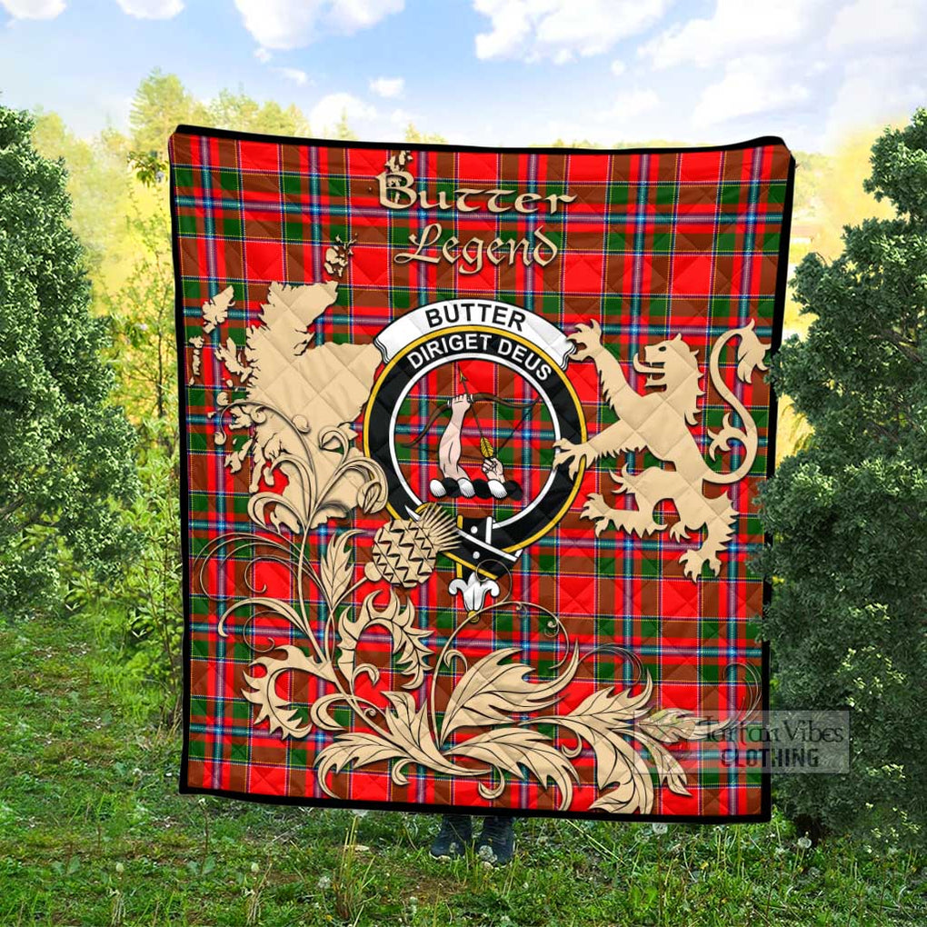 Tartan Vibes Clothing Butter Tartan Quilt with Family Crest and Scottish Symbol Style