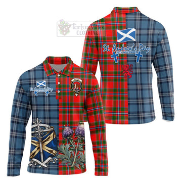 Butter Tartan Long Sleeve Polo Shirt Happy St. Andrew's Day Half Tartan Style Unisex - Tartan Vibes Clothing
