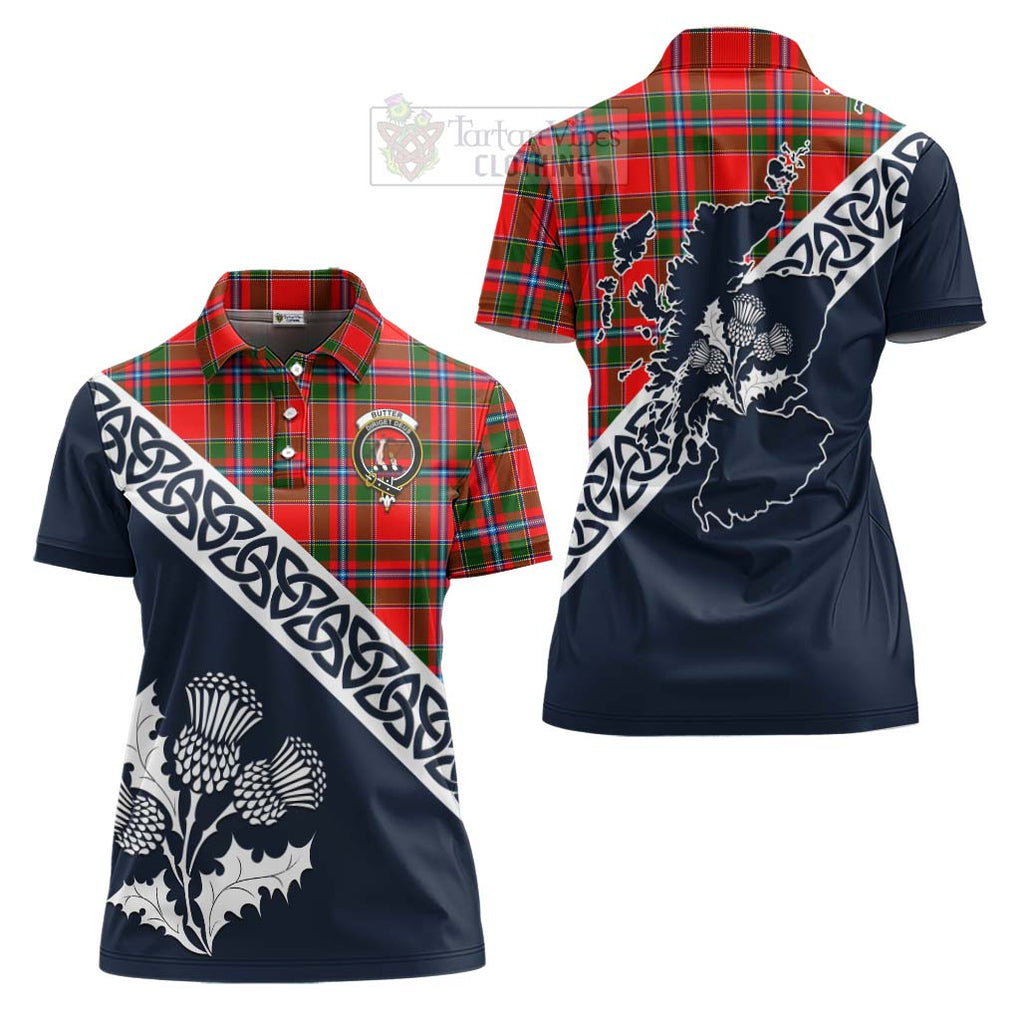 Butter Tartan Women's Polo Shirt Featuring Thistle and Scotland Map Women - Tartanvibesclothing Store