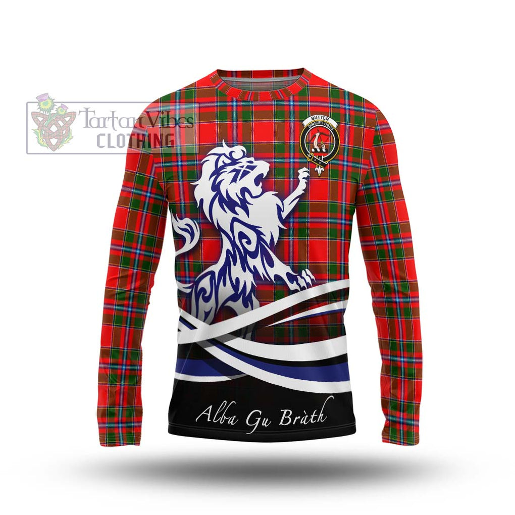 Butter Tartan Long Sleeve T-Shirt with Alba Gu Brath Regal Lion Emblem Unisex - Tartan Vibes Clothing