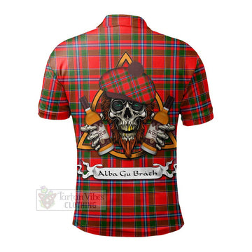 Butter Tartan Polo Shirt with Family Crest and Bearded Skull Holding Bottles of Whiskey - Tartan Vibes Clothing