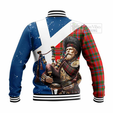 Butter Tartan Baseball Jacket with Family Crest Scottish Bagpiper Vibes - Tartan Vibes Clothing