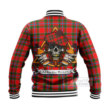 Butter Tartan Baseball Jacket with Family Crest and Bearded Skull Holding Bottles of Whiskey - Tartan Vibes Clothing