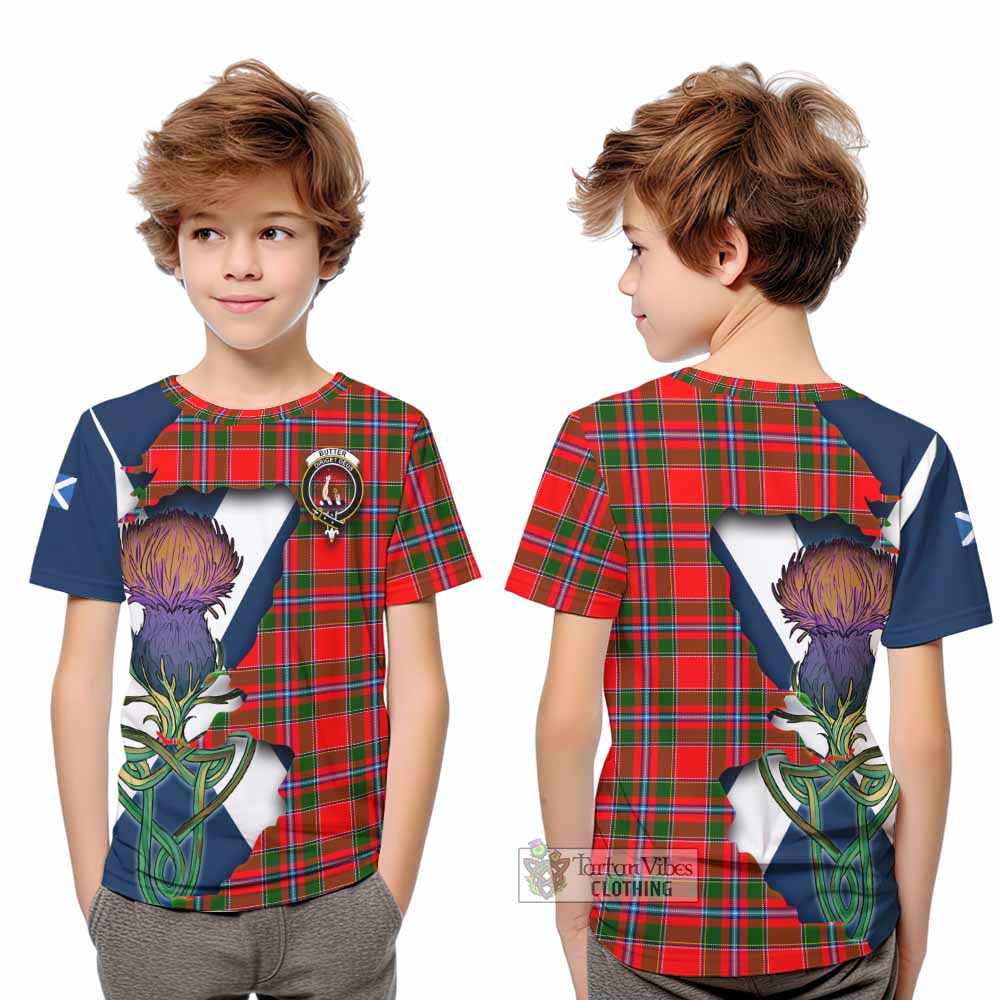 Tartan Vibes Clothing Butter Tartan Family Crest Kid T-Shirt Scottish Thistle Celtic Inspired