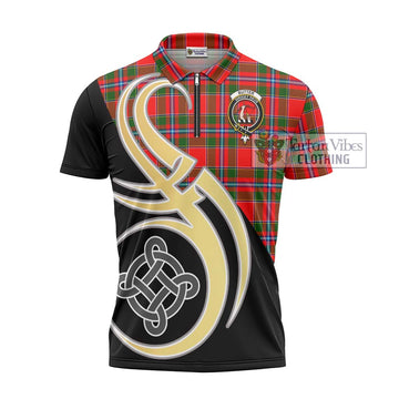 Butter Tartan Zipper Polo Shirt with Family Crest and Celtic Symbol Style - Tartan Vibes Clothing
