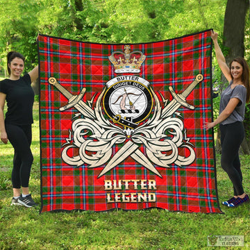 Tartan Vibes Clothing Butter Tartan Quilt with Clan Crest and the Golden Sword of Courageous Legacy
