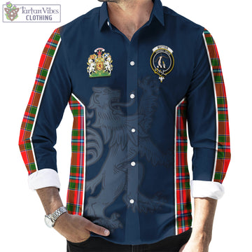 Butter Tartan Long Sleeve Button Up Shirt with Family Crest and Lion Rampant Vibes Sport Style