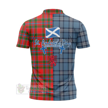 Butter Tartan Zipper Polo Shirt Happy St. Andrew's Day Half Tartan Style - Tartan Vibes Clothing
