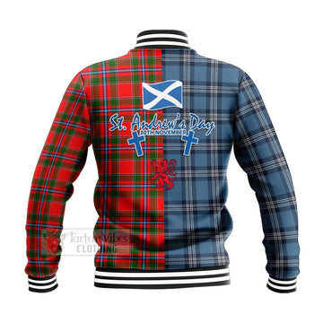 Butter Tartan Baseball Jacket Happy St. Andrew's Day Half Tartan Style - Tartan Vibes Clothing