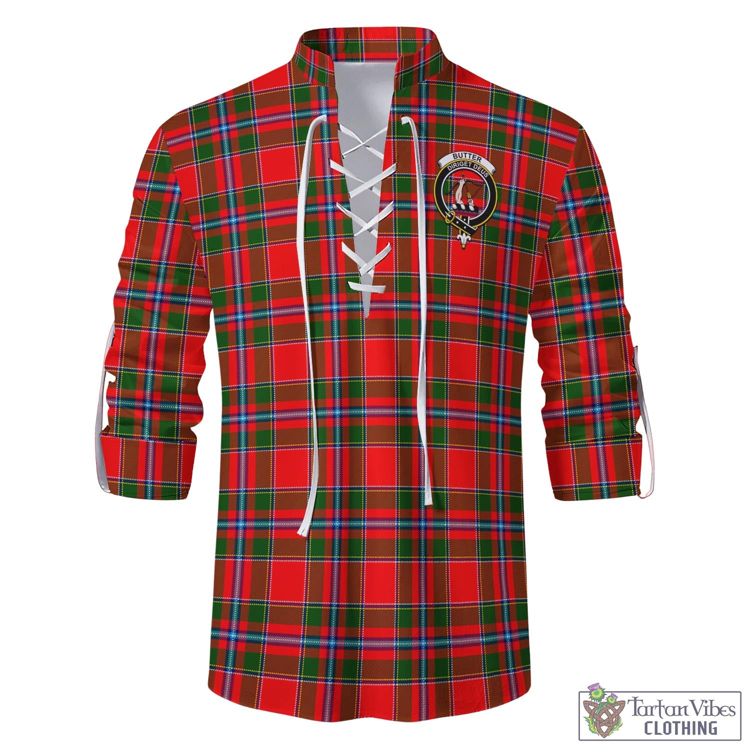 Tartan Vibes Clothing Butter Tartan Men's Scottish Traditional Jacobite Ghillie Kilt Shirt with Family Crest