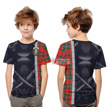 Butter Tartan Kid T-Shirt with Family Crest Cross Sword Thistle Celtic Vibes - Tartan Vibes Clothing