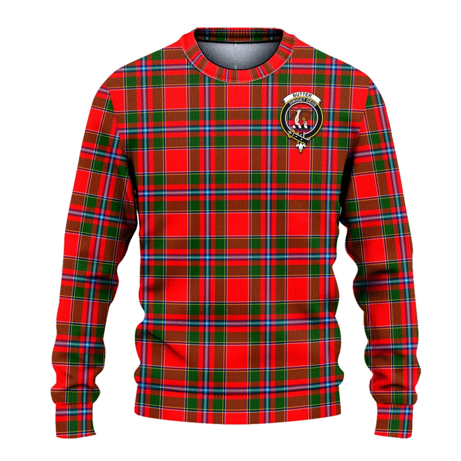 Butter Tartan Knitted Sweater with Family Crest - Tartanvibesclothing