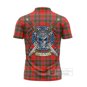 Butter Tartan Zipper Polo Shirt with Family Crest Celtic Skull Style - Tartan Vibes Clothing