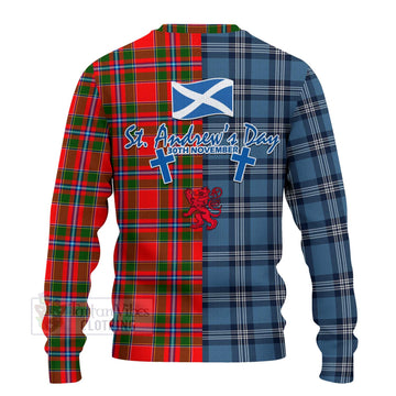 Butter Tartan Knitted Sweater Happy St. Andrew's Day Half Tartan Style - Tartan Vibes Clothing