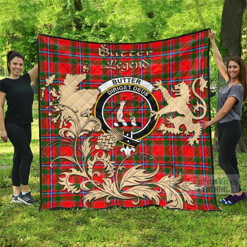 Tartan Vibes Clothing Butter Tartan Quilt with Family Crest and Scottish Symbol Style