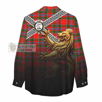 Butter Crest Tartan Women's Casual Shirt with Golden Lion Emblem Celtic Style - Tartan Vibes Clothing