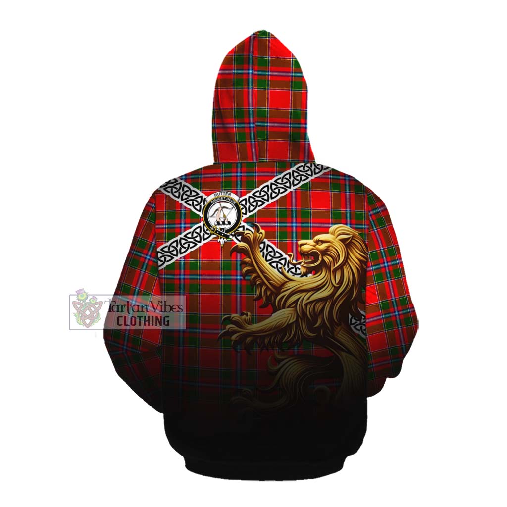 Butter Crest Tartan Cotton Hoodie with Golden Lion Emblem Celtic Style Pullover Hoodie - Tartan Vibes Clothing