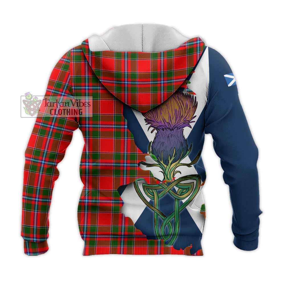 Tartan Vibes Clothing Butter Tartan Family Crest Knitted Hoodie Scottish Thistle Celtic Inspired