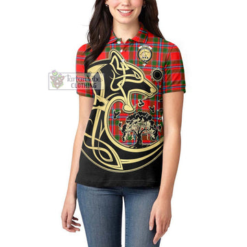 Butter Tartan Women's Polo Shirt with Family Crest Celtic Wolf Style - Tartan Vibes Clothing