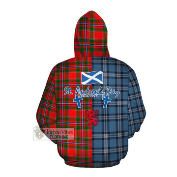 Butter Tartan Cotton Hoodie Happy St. Andrew's Day Half Tartan Style Pullover Hoodie - Tartan Vibes Clothing