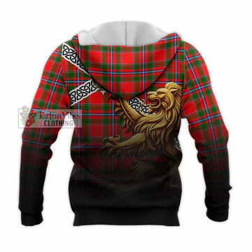 Butter Crest Tartan Knitted Hoodie with Golden Lion Emblem Celtic Style - Tartan Vibes Clothing