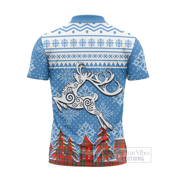 Butter Clan Christmas Zipper Polo Shirt Celtic Reindeer Style - Tartan Vibes Clothing