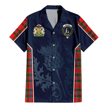 Tartan Vibes Clothing Butter Tartan Short Sleeve Button Up Shirt with Family Crest and Scottish Thistle Vibes Sport Style