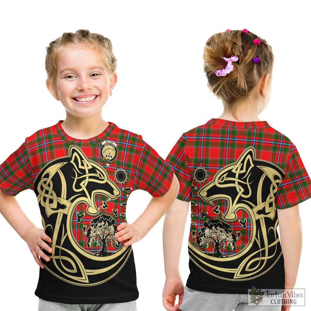 Butter Tartan Kid T-Shirt with Family Crest Celtic Wolf Style - Tartan Vibes Clothing