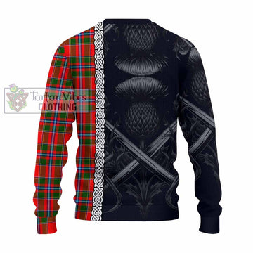 Butter Tartan Knitted Sweater with Family Crest Cross Sword Thistle Celtic Vibes - Tartan Vibes Clothing