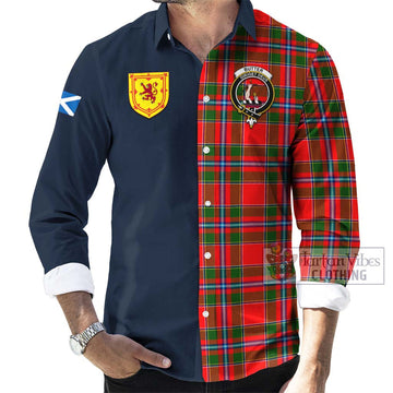 Tartan Vibes Clothing Butter Tartan Long Sleeve Button Shirt with Scottish Lion Royal Arm Half Style