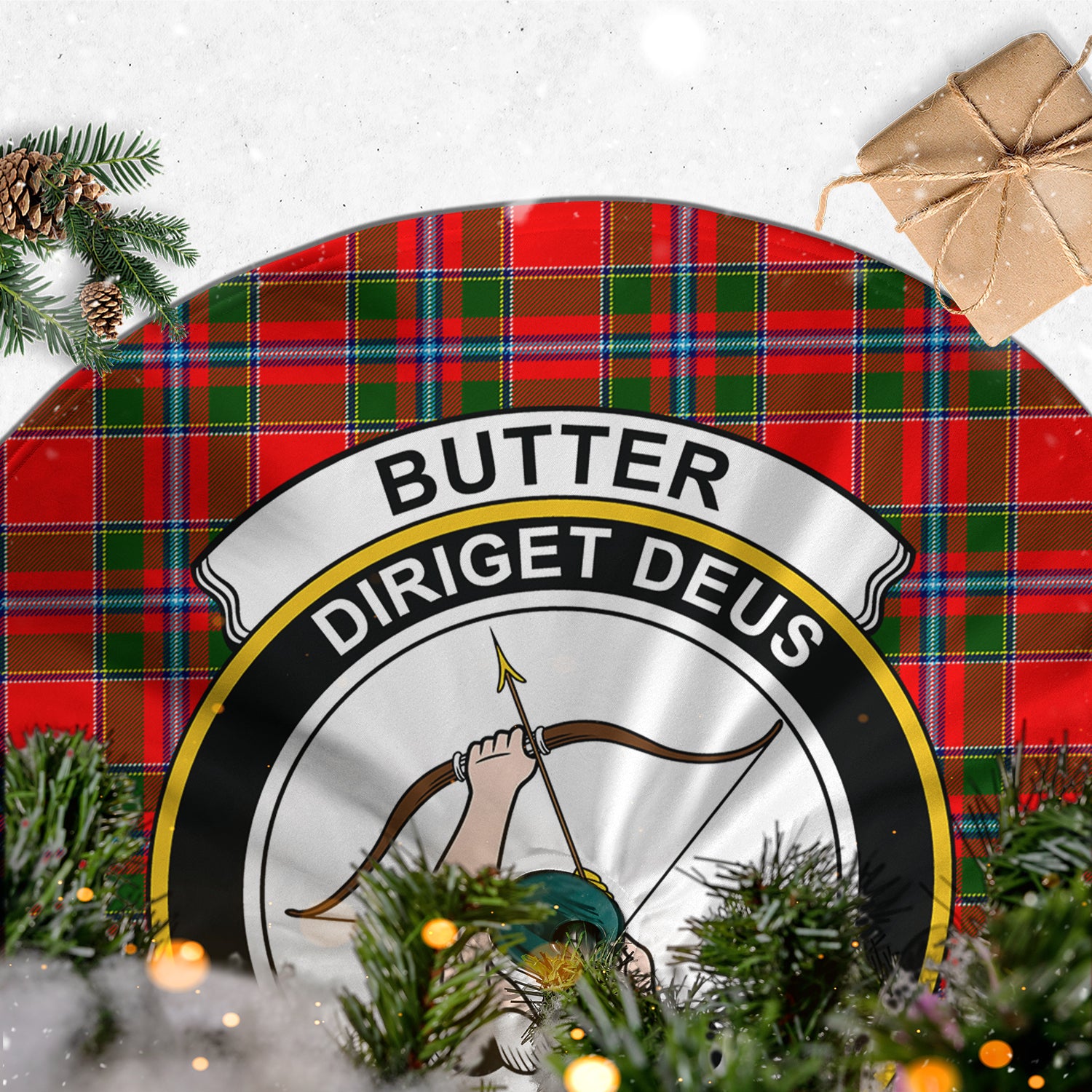 Butter Tartan Christmas Tree Skirt with Family Crest - Tartan Vibes Clothing