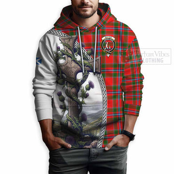 Butter Tartan Hoodie with Family Crest and St. Andrew's Cross Accented by Thistle Vines - Tartan Vibes Clothing