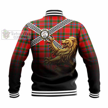 Butter Crest Tartan Baseball Jacket with Golden Lion Emblem Celtic Style - Tartan Vibes Clothing