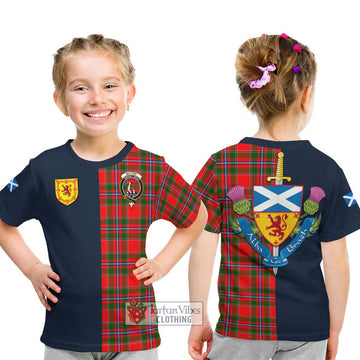 Butter Tartan Kid T-Shirt Alba with Scottish Lion Royal Arm Half Style - Tartan Vibes Clothing