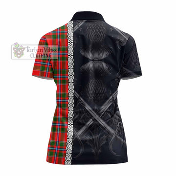 Butter Tartan Women's Polo Shirt with Family Crest Cross Sword Thistle Celtic Vibes - Tartan Vibes Clothing