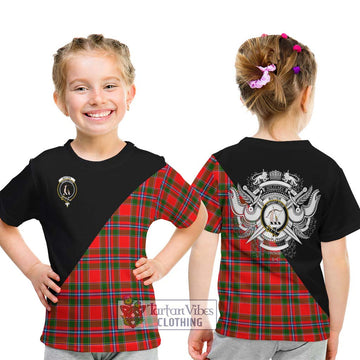 Butter Tartan Kid T-Shirt with Family Crest and Military Logo Style - Tartan Vibes Clothing