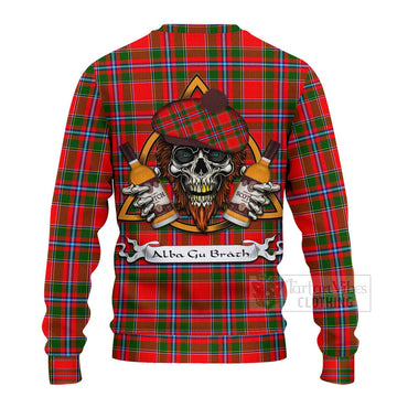 Butter Tartan Ugly Sweater with Family Crest and Bearded Skull Holding Bottles of Whiskey - Tartan Vibes Clothing
