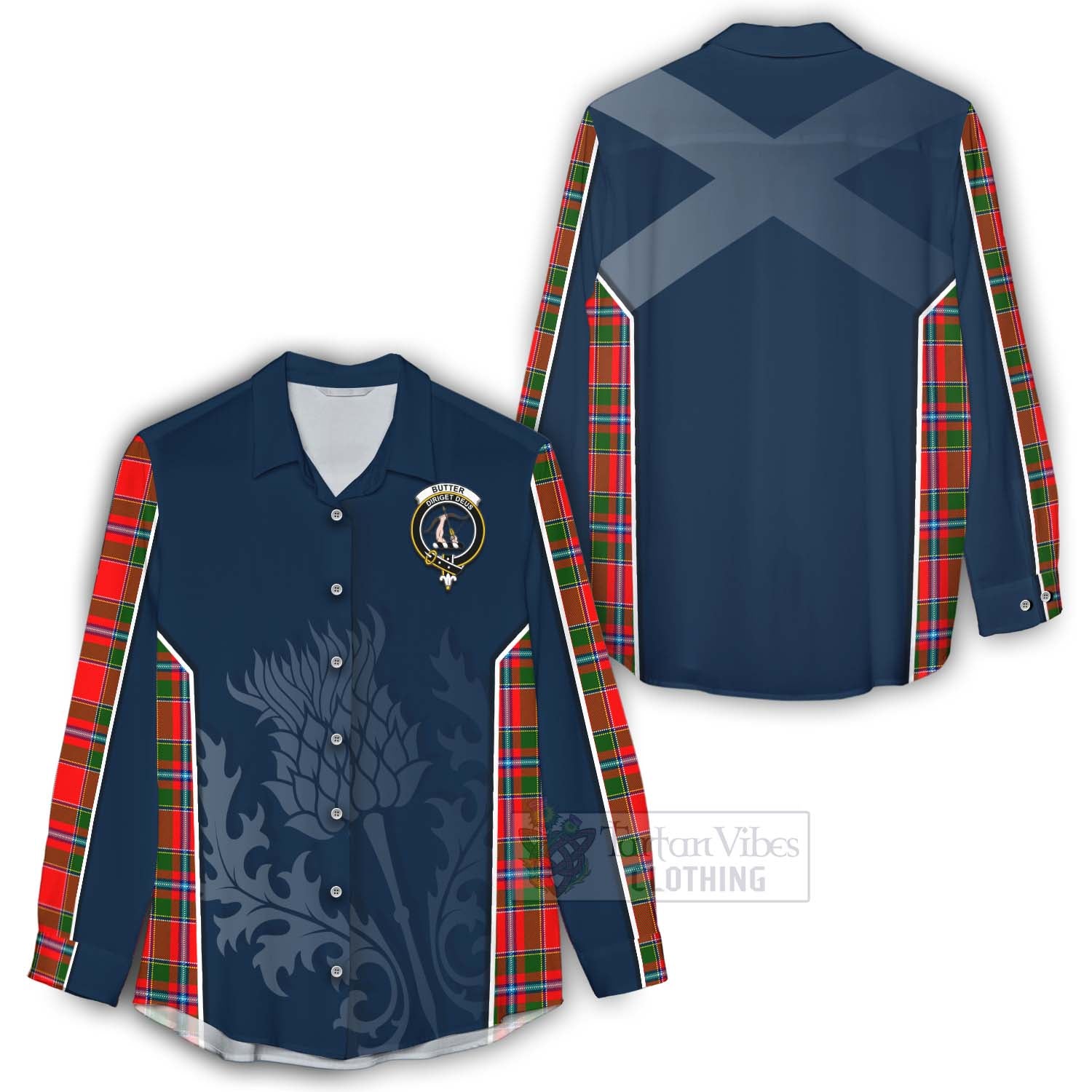 Tartan Vibes Clothing Butter Tartan Women's Casual Shirt with Family Crest and Scottish Thistle Vibes Sport Style