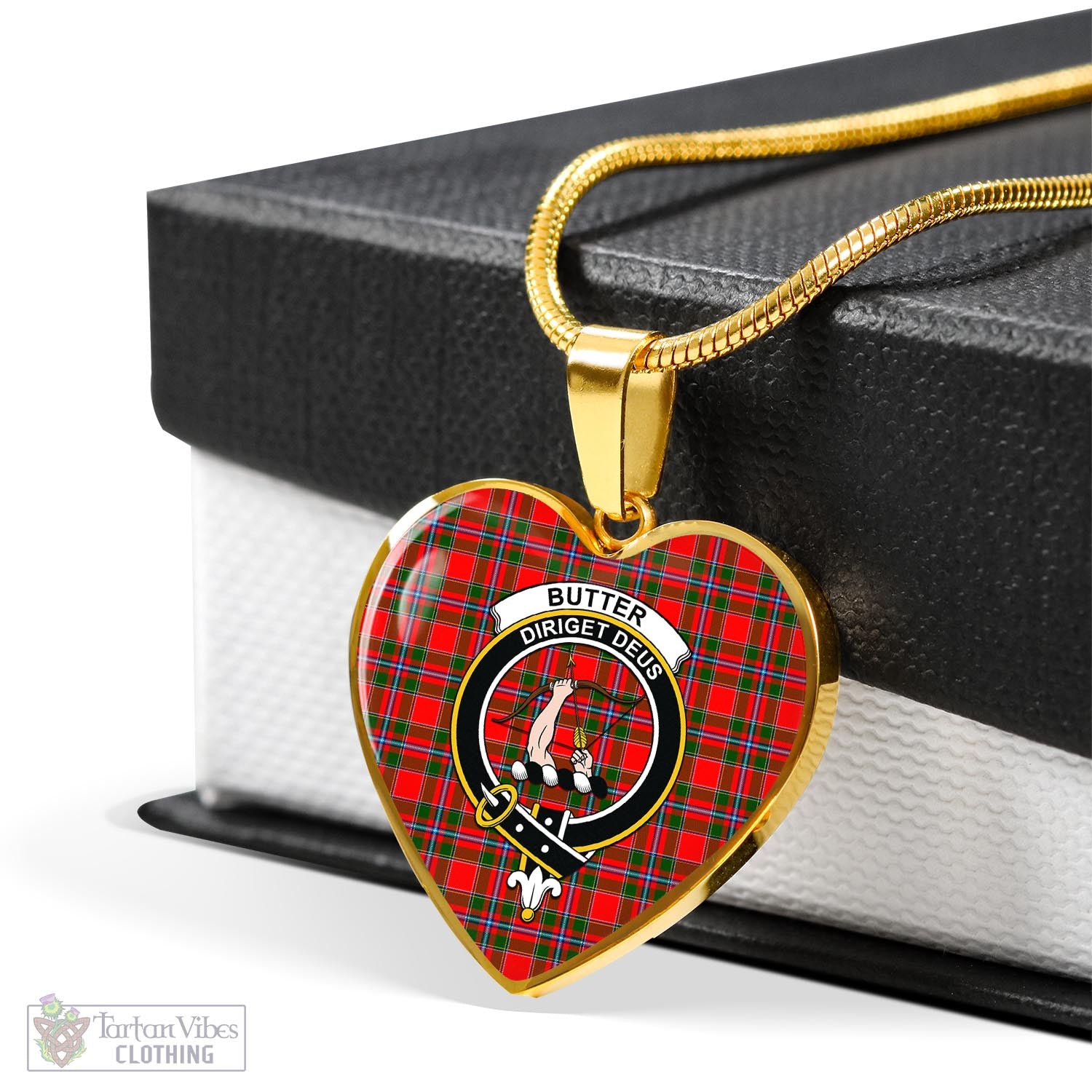 Butter Tartan Heart Necklace with Family Crest - Tartan Vibes Clothing