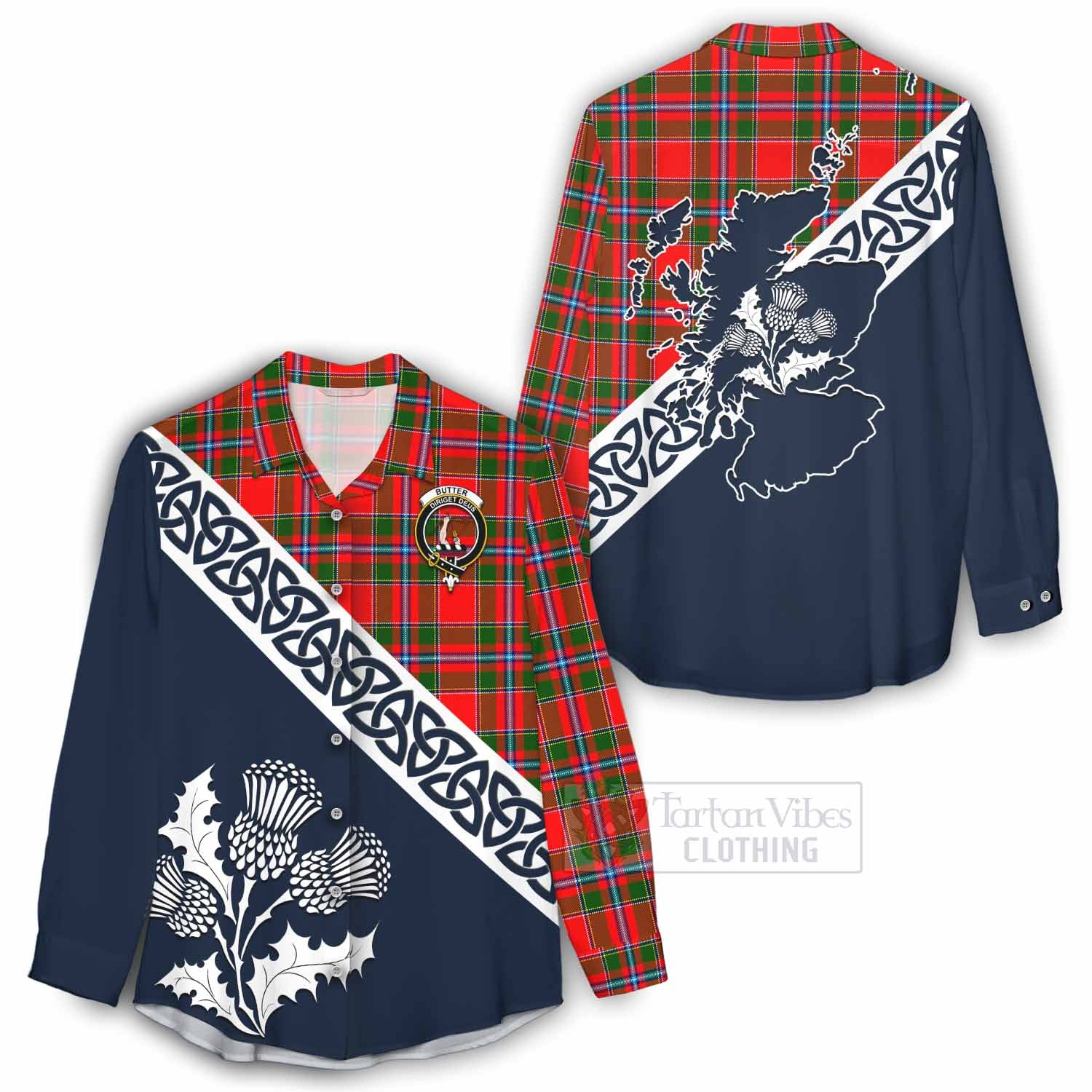 Butter Tartan Women's Casual Shirt Featuring Thistle and Scotland Map - Tartan Vibes Clothing