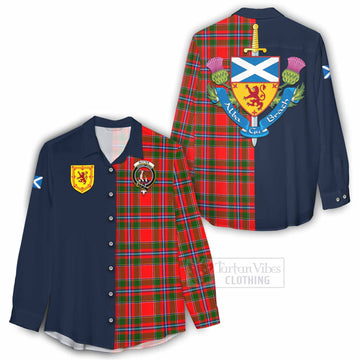 Butter Tartan Women's Casual Shirt Alba with Scottish Lion Royal Arm Half Style - Tartan Vibes Clothing