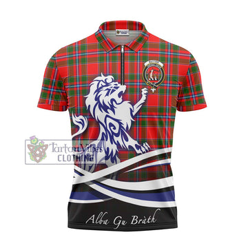 Butter Tartan Zipper Polo Shirt with Alba Gu Brath Regal Lion Emblem - Tartan Vibes Clothing