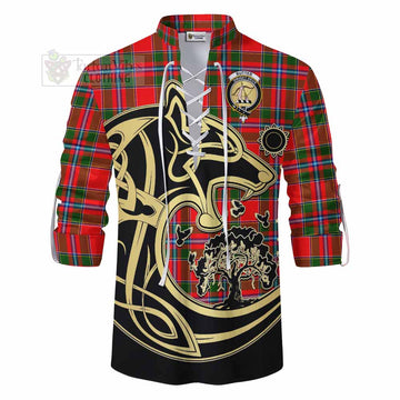 Butter Tartan Ghillie Kilt Shirt with Family Crest Celtic Wolf Style - Tartan Vibes Clothing
