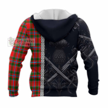 Butter Tartan Knitted Hoodie with Family Crest Cross Sword Thistle Celtic Vibes - Tartan Vibes Clothing