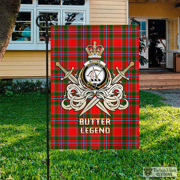 Butter Tartan Garden Flag with Clan Crest and the Golden Sword of Courageous Legacy