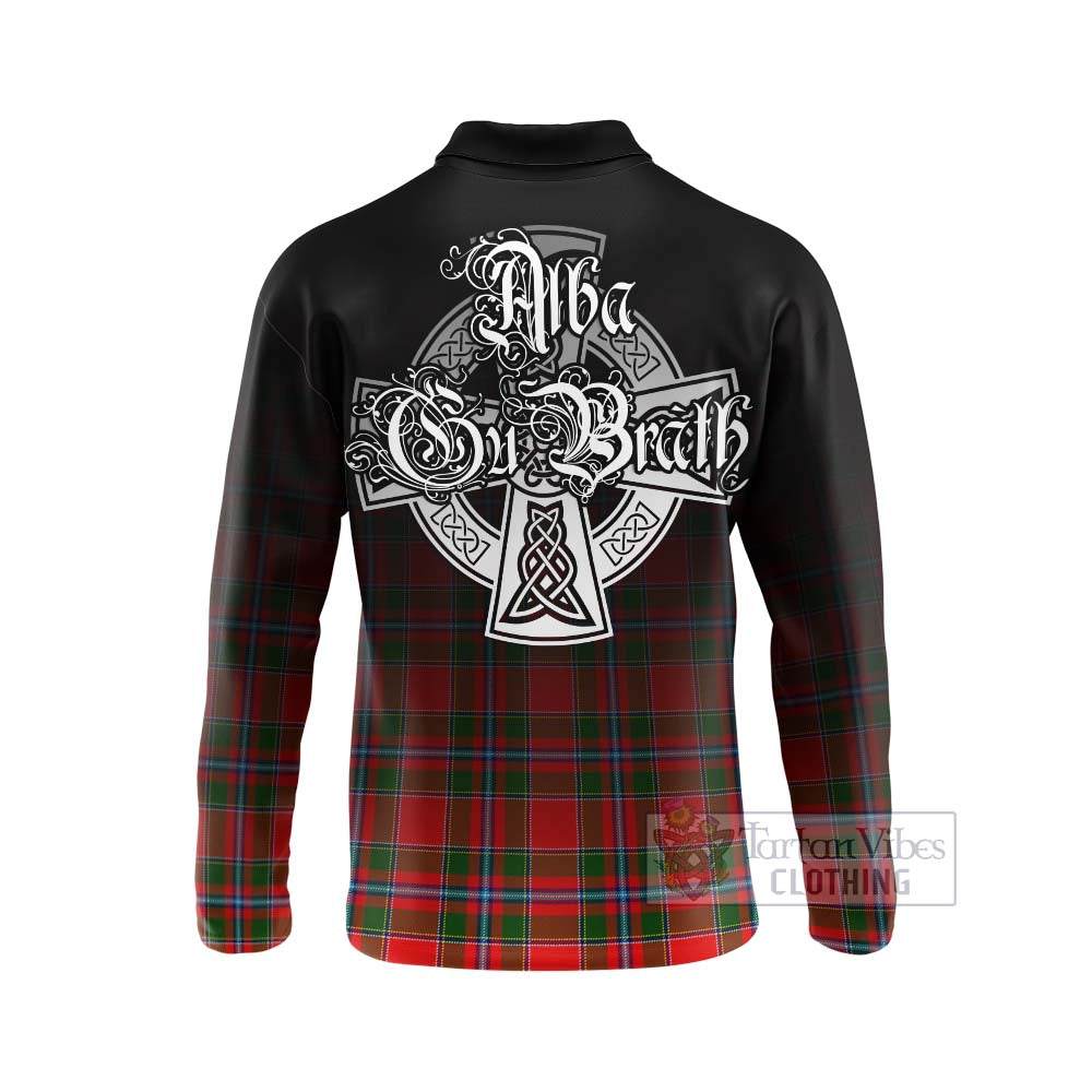 Butter Tartan Long Sleeve Polo Shirt Featuring Alba Gu Brath Family Crest Celtic Inspired - Tartan Vibes Clothing