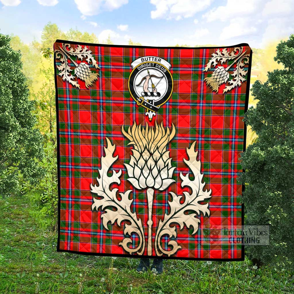 Tartan Vibes Clothing Butter Tartan Quilt with Family Crest and Golden Thistle Style